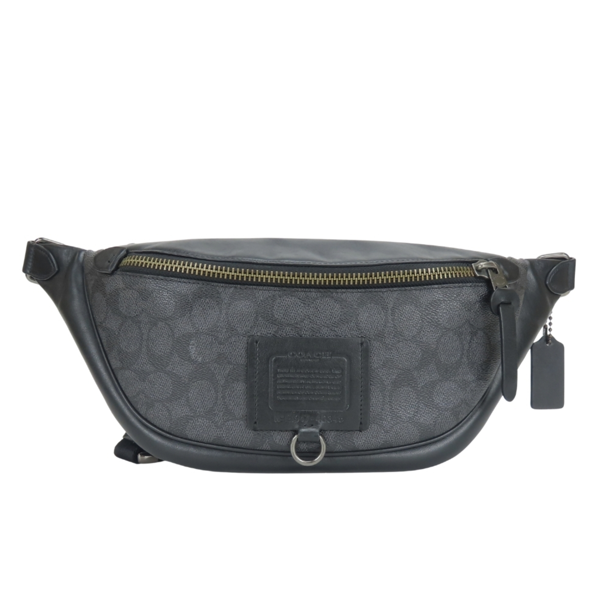 Coach Signature Body Bag 40345 Leather Black Gray Waist Pouch For Men Coach